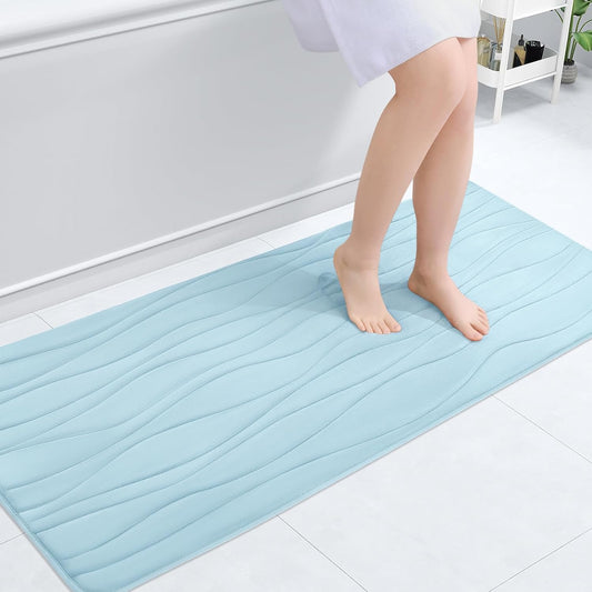 Buganda Memory Foam Bathroom Rug Mat 47x20, Extra Soft and Absorbent Bath Mats, Non-Slip and Machine Washable Bath Rugs for Bathroom Floor,Tub and Shower, Sky Blue