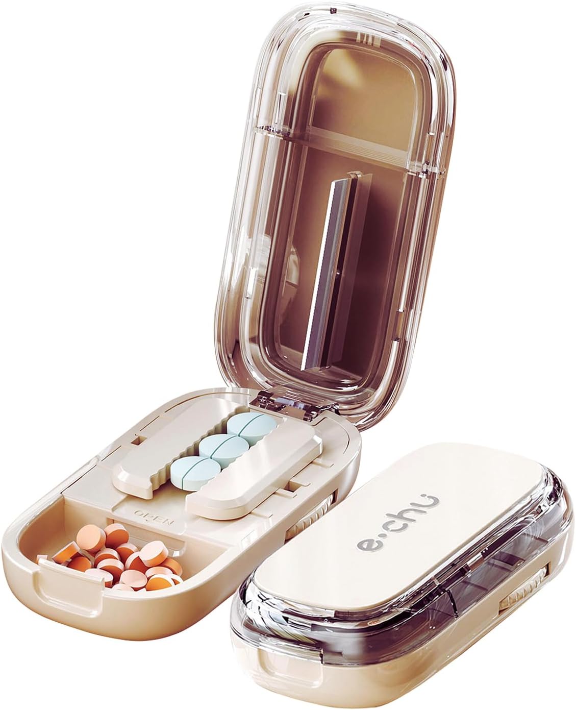 Pill Cutter Splitter for Small and Tiny Pills - Adjustable Pill Splitter with Centering Device for Cutting Multiple Pills, Precision Alignment, Easy to Use and Travel Sized (Opaline)