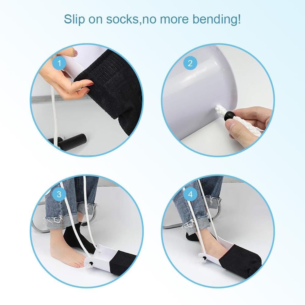 DILSIAI Sock Aid Device for Seniors Assistant Device no Bending Helper Easy on and Off Stocking - Without Bending, Slip Resistance (White Wear)