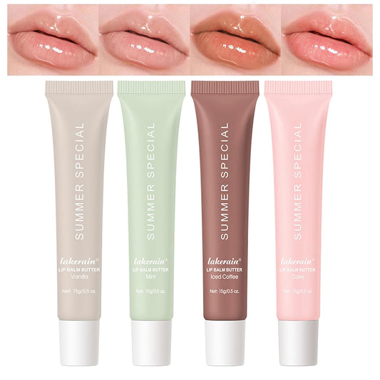 Glossy Butter Lip Balm Set, Instant Moisture and Hydration, Long-lasting Hydrating Non-Sticky Lip Gloss, Care and Soften Dry Lips , 4 Pcs