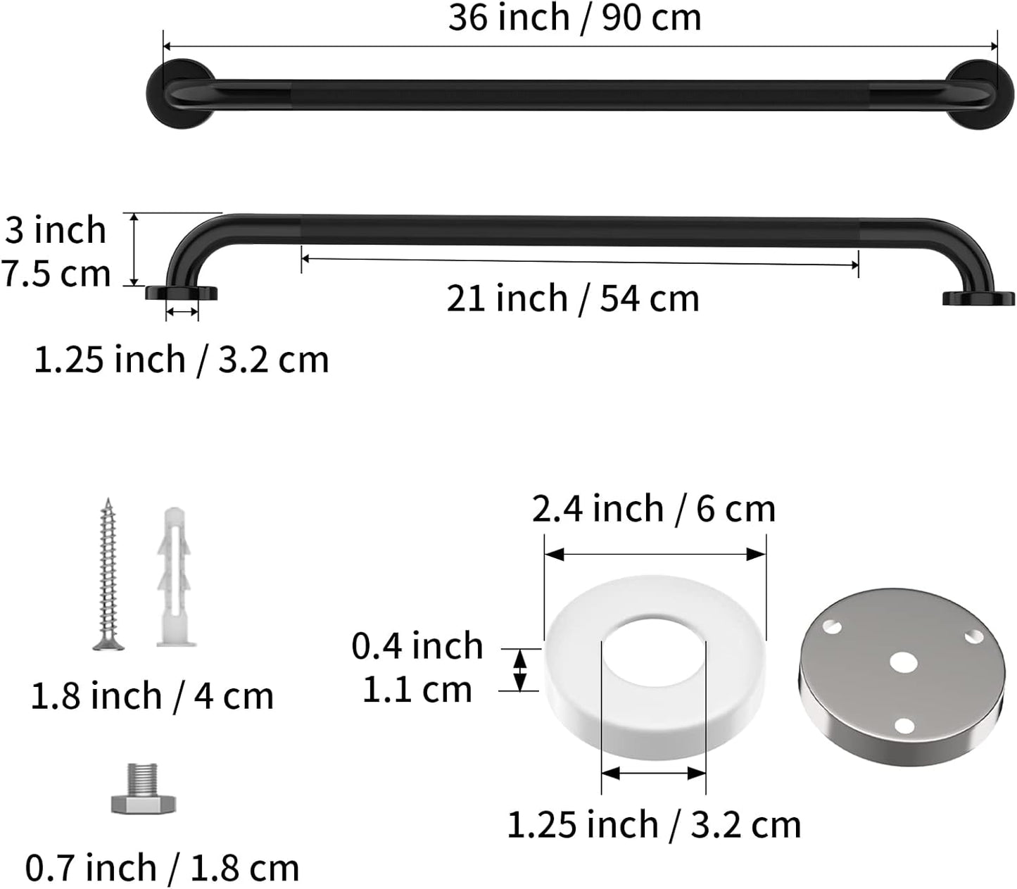 Black Shower Grab Bar w/Anti-Slip Knurled Grip 36 Inch, Zepolu Stainless Steel Bathroom Handicap Grab Bars, Safety Bar Balanced Handrail, Handicap Injury Elderly Senior Assist Support Shower Handle