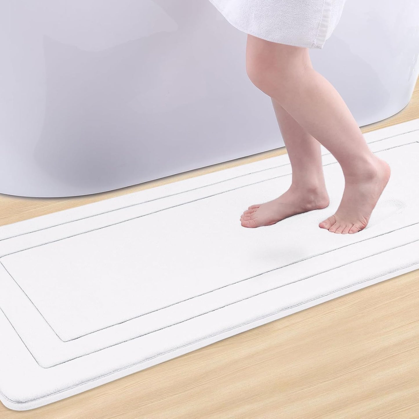 Arotive Memory Foam Bathroom Rug Mat 70x24, Ultra Soft and Absorbent Bath Mat, Machine Wash Dry, Comfortable Bath Rug Carpet for Bathroom Floor, Tub and Shower, White