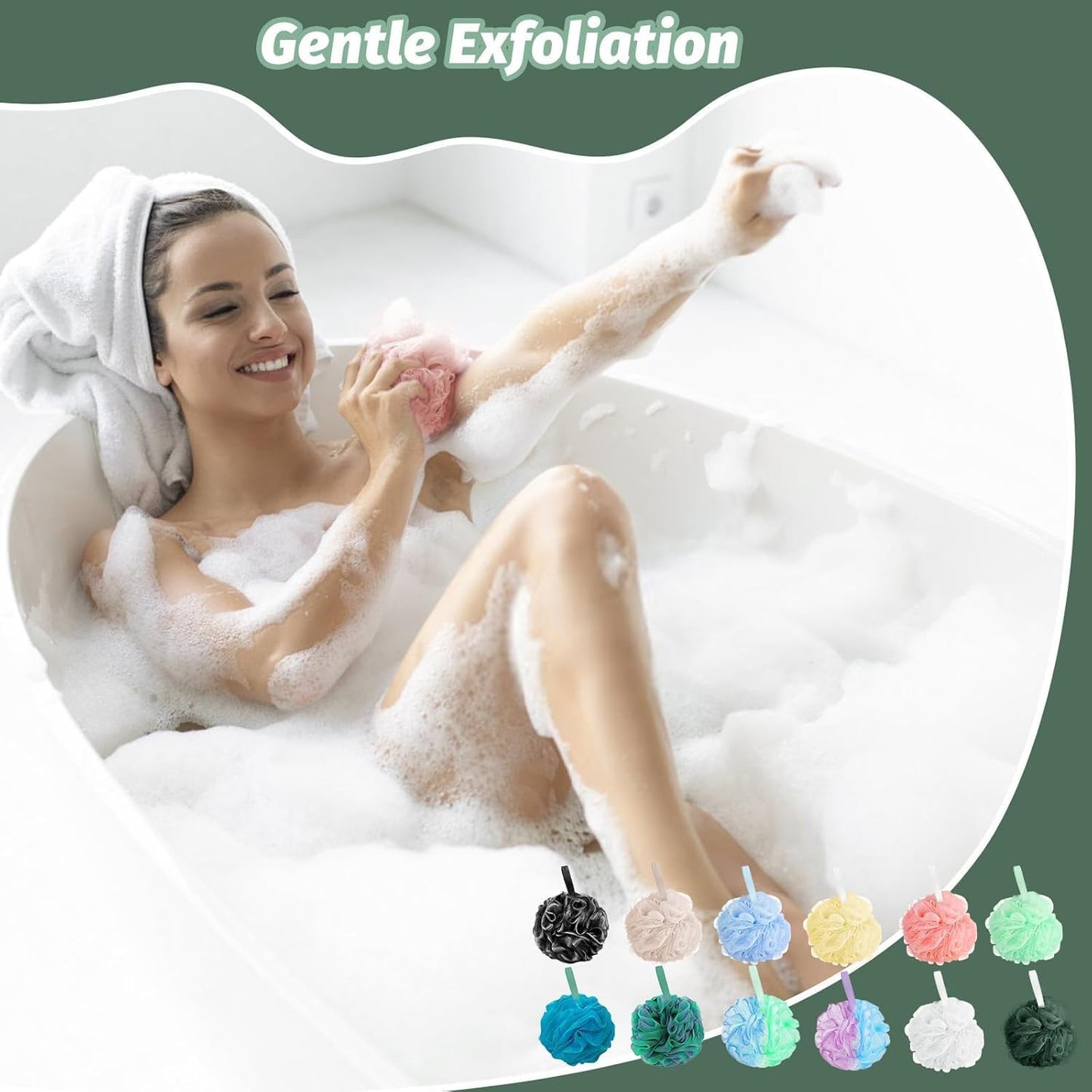 Amazerbst loofah,Shower loofah loofah Sponge,50g Bath Sponge Body Scrubber for Women and Men (Grey Green Blue White Pink Yellow)