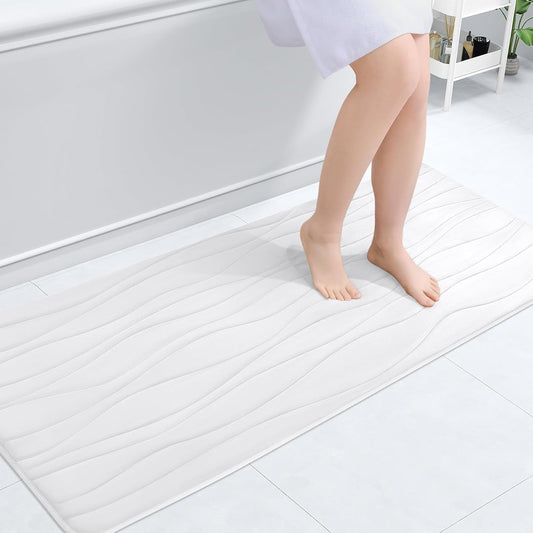 Buganda Memory Foam Bathroom Rug Mat 47x20, Extra Soft and Absorbent Bath Mats, Non-Slip and Machine Washable Bath Rugs for Bathroom Floor,Tub and Shower, White