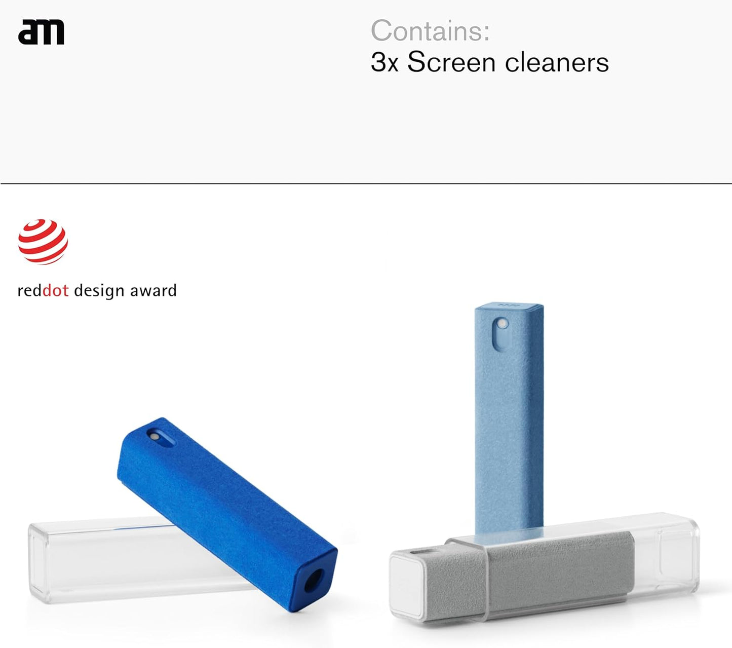 am Screen Cleaner Mist Spray with Microfiber Cloth Around – Alcohol-Free, Streak-Free Screen Cleaning Kit for Smartphones, Tablets, Laptops, Smart TVs & Car Screens, 3 Pack, Blue