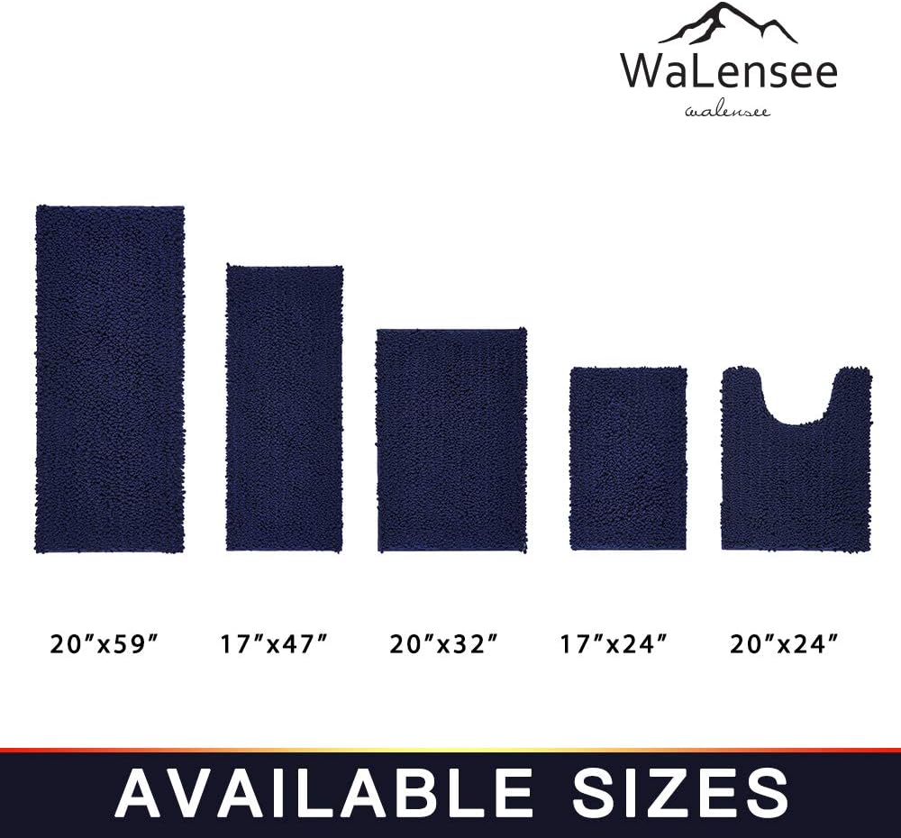 Walensee Bathroom Contour Rug Non Slip Toilet U Shaped Bath Mat (20x24, Navy) Water Absorbent Super Soft Shaggy Chenille Machine Washable Dry Extra Thick Perfect Absorbant Best Plush Carpet