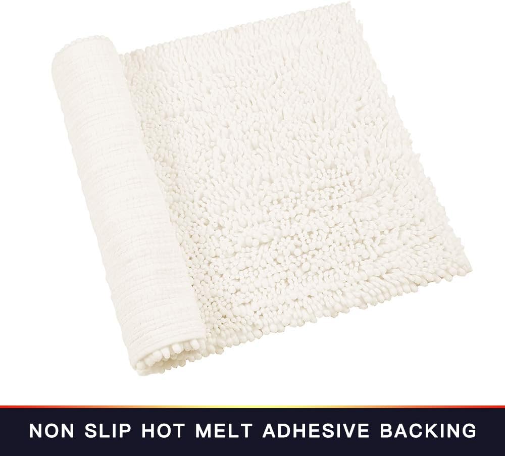 Walensee Bathroom Rug 2 Pieces Set Non Slip Bath Mat (20"x32" Plus 20"x32" Ivory) Water Absorbent Super Soft Shaggy Chenille Machine Washable Dry Extra Thick Perfect Carpet for Shower Floor
