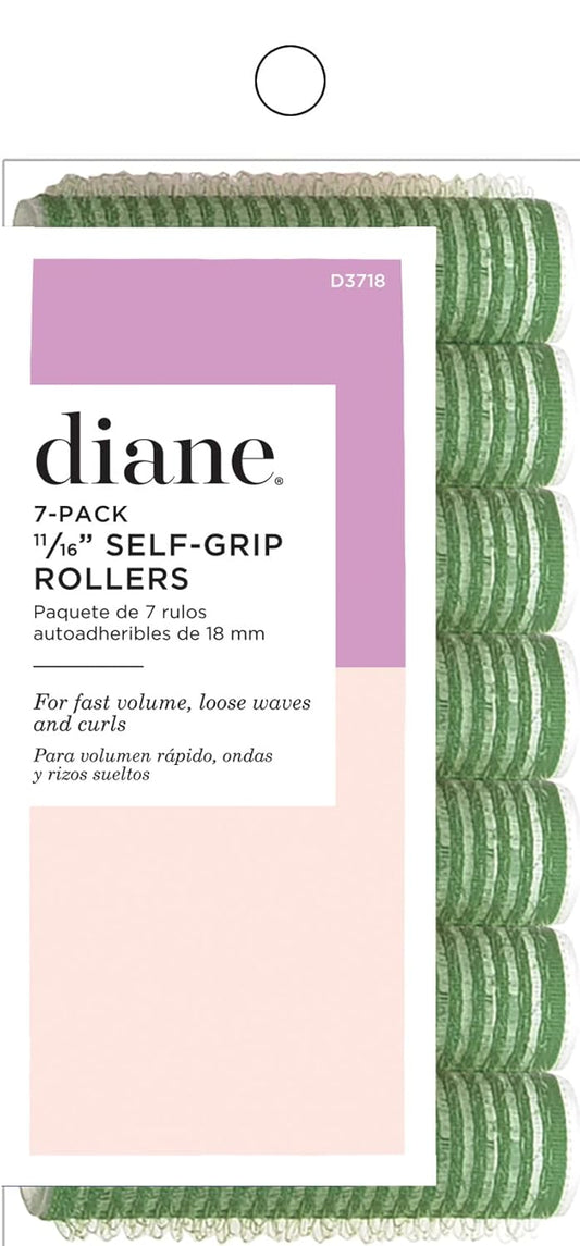 Diane 11/16-Inch Self-Grip Hair Rollers for Defined Curls, Root Lift, Layer Definition, Lightweight and Reusable, Ideal for All Hair Types and Easy Styling, Green, 7 Count