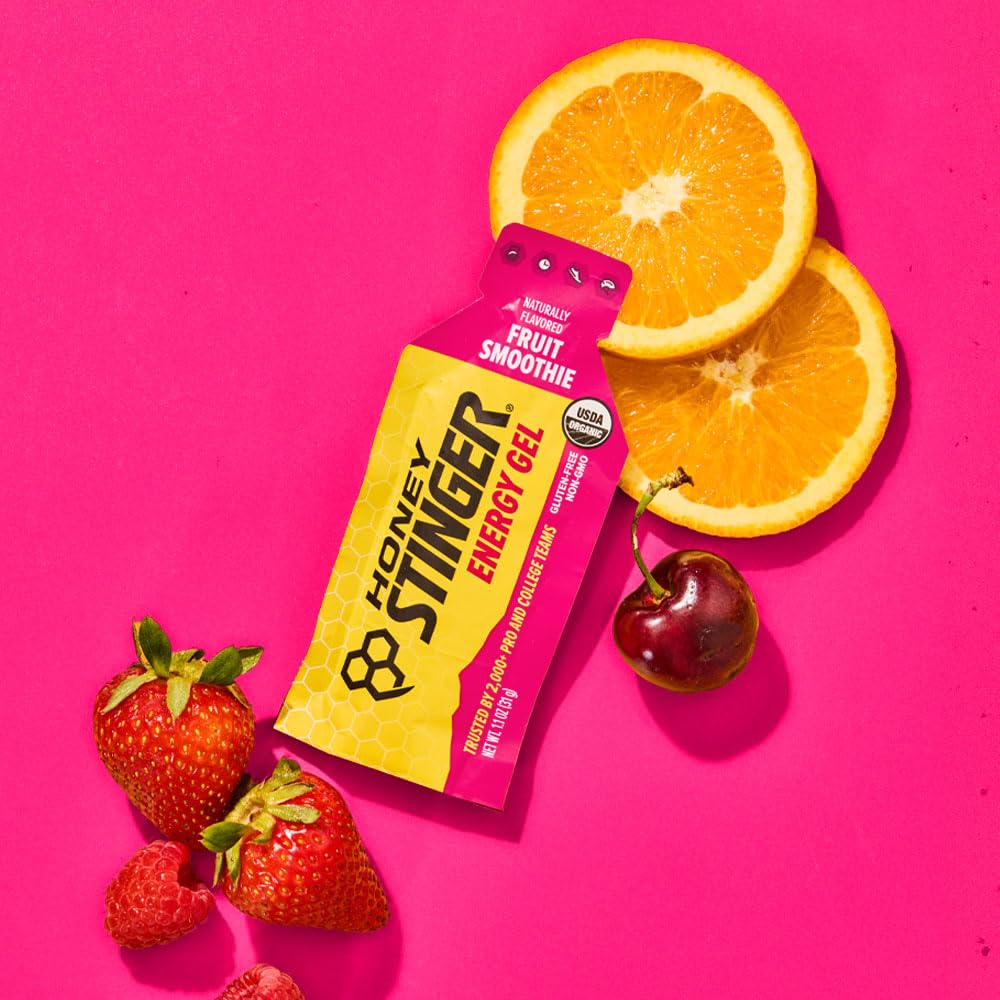 Honey Stinger Organic Fruit Smoothie Energy Gel, Gluten Free & Caffeine Free, for Exercise, Running and Performance, Sports Nutrition for Home & Gym, Pre & Mid Workout, 24 Pack, 26.4 Ounce