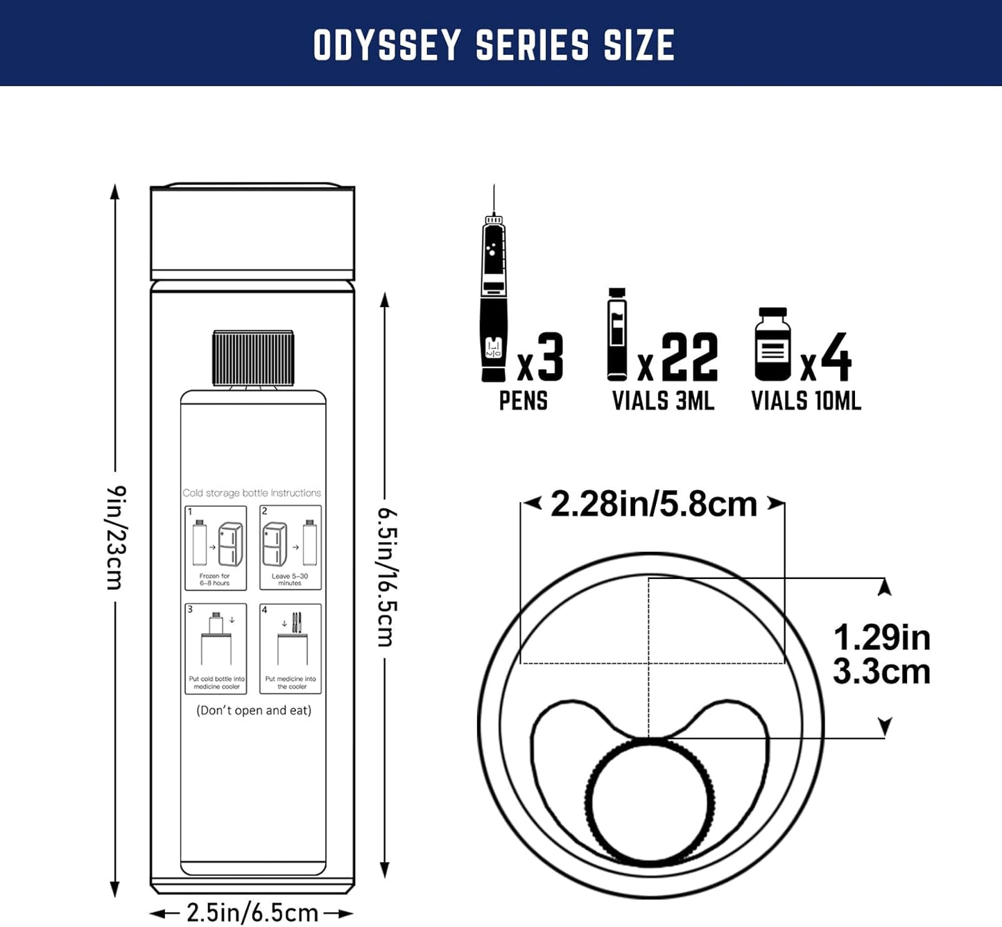 DISONCARE Odyssey 60H 3 Insulin Pens Cooler Travel Case Medication Cooler for Travel TSA Approved Diabetic Insulina EpiPen Carry Case Medicine Bag Ice Pack with Medical Alert Tag(Blue)