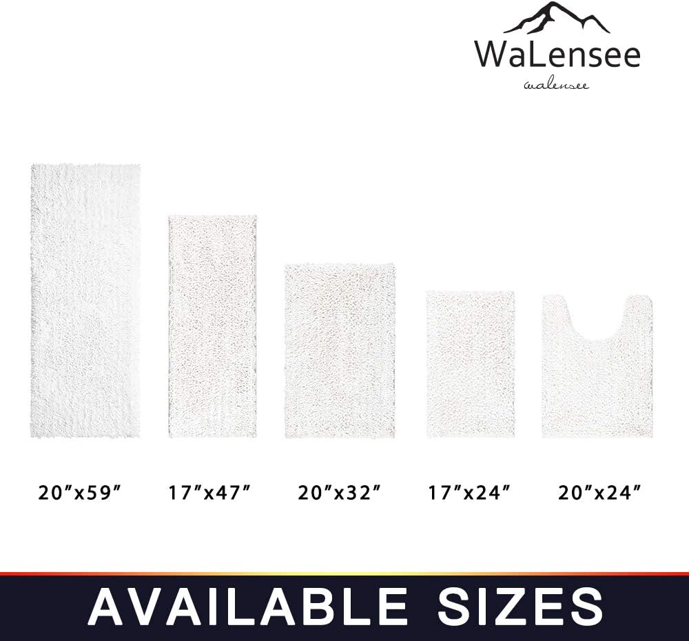 Walensee Bathroom Contour Rug Non Slip Toilet U Shaped Bath Mat (20x24, White) Water Absorbent Super Soft Shaggy Chenille Machine Washable Dry Extra Thick Perfect Absorbant Best Plush Carpet