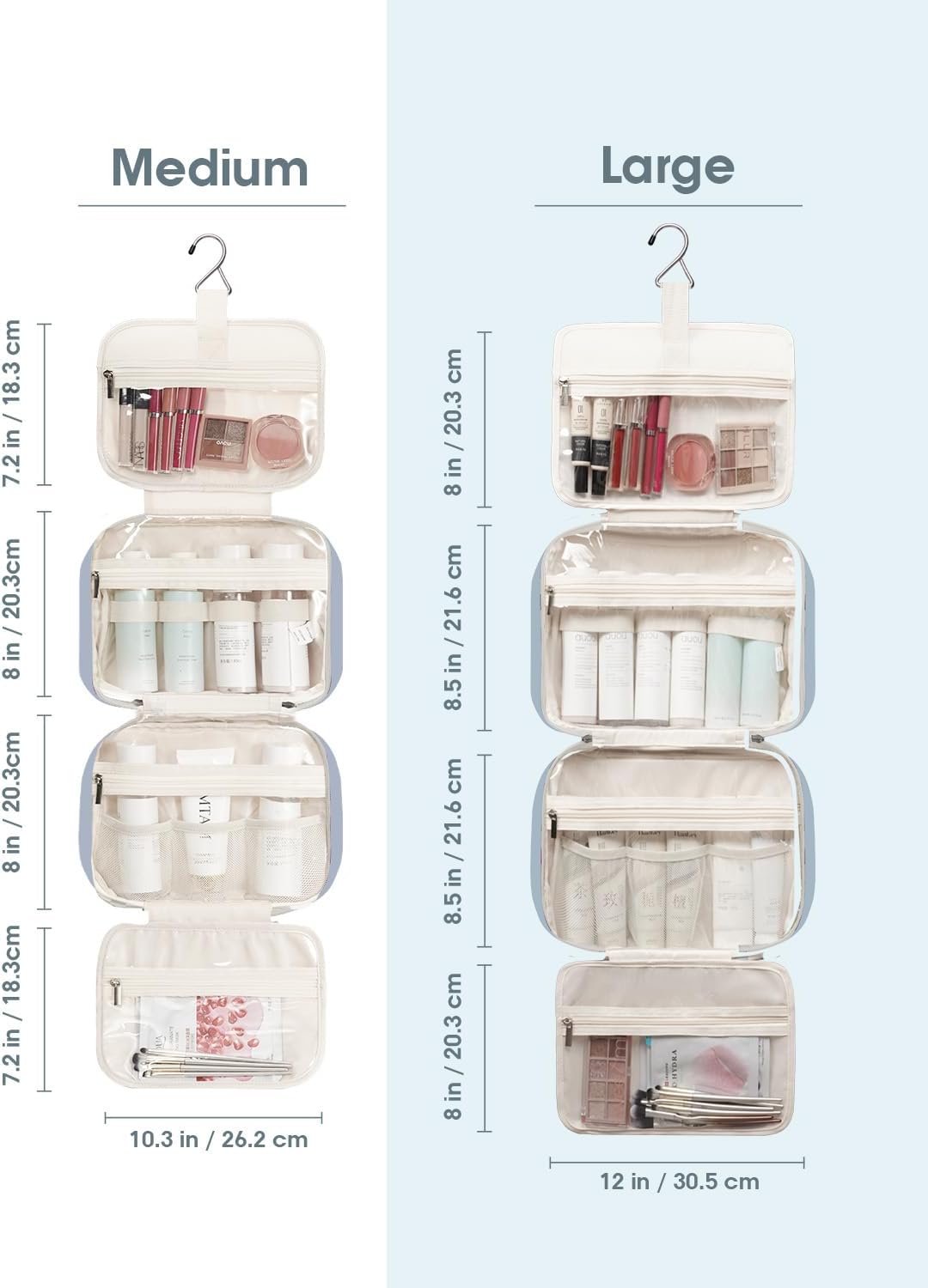 Narwey Hanging Toiletry Bag for Women Travel Makeup Bag Organizer Toiletries Bag for Travel Size Essentials Accessories Cosmetics (Greyish Blue (Medium))