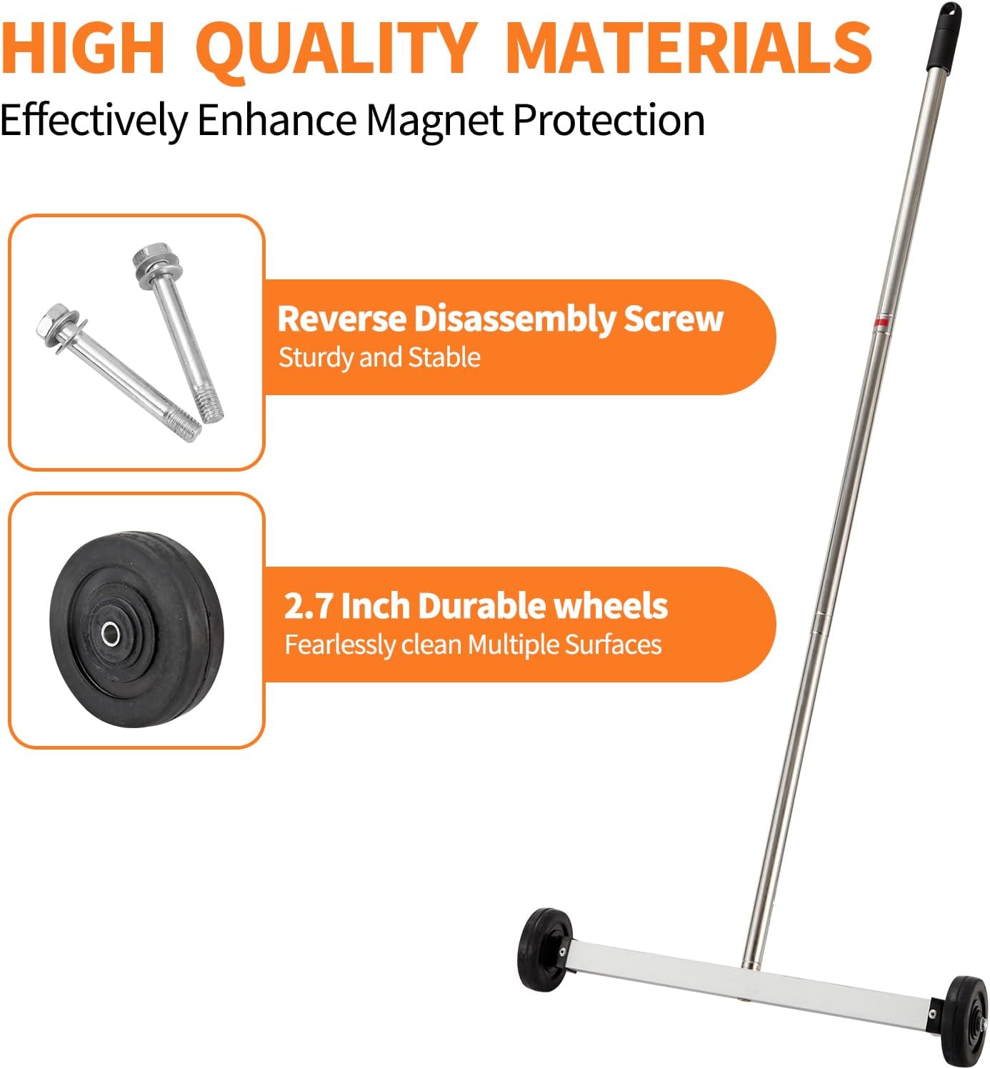 HARDK Magnet Pickup Sweeper Tools - 17 inch - Magnetic Pick Up Sweeper -10 Lbs - Yard Magnet with Telescoping Holder and Wheels to Pick Up Nails, Magnetic Sweeper for Construction,Lawn,Roofing