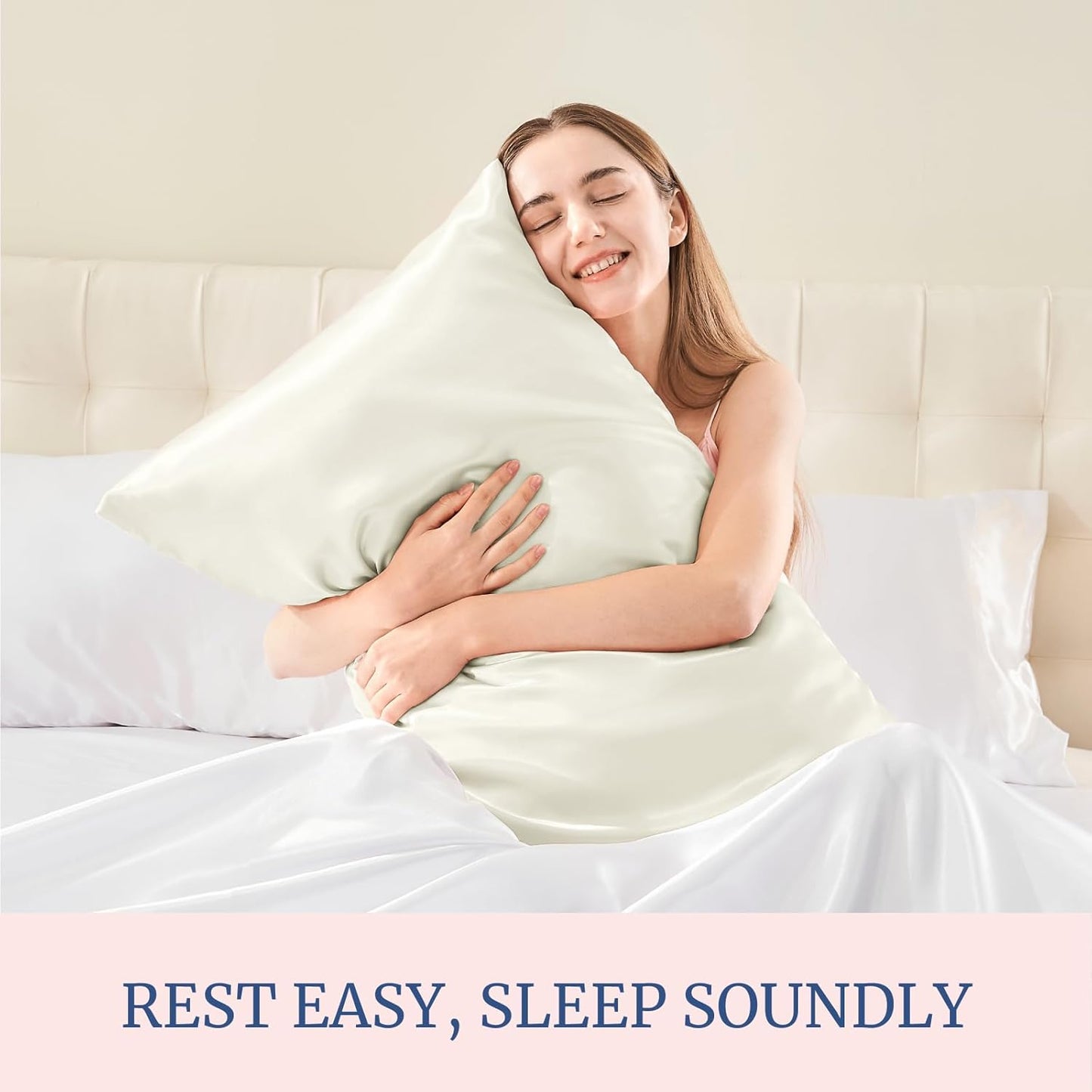 BEDELITE Satin Pillowcase for Hair and Skin, Super Soft and Cooling Similar to Silk Pillow Cases 2 Pack with Envelope Closure, Gift for Women Men(20"x26" Standard Size, Ivory)