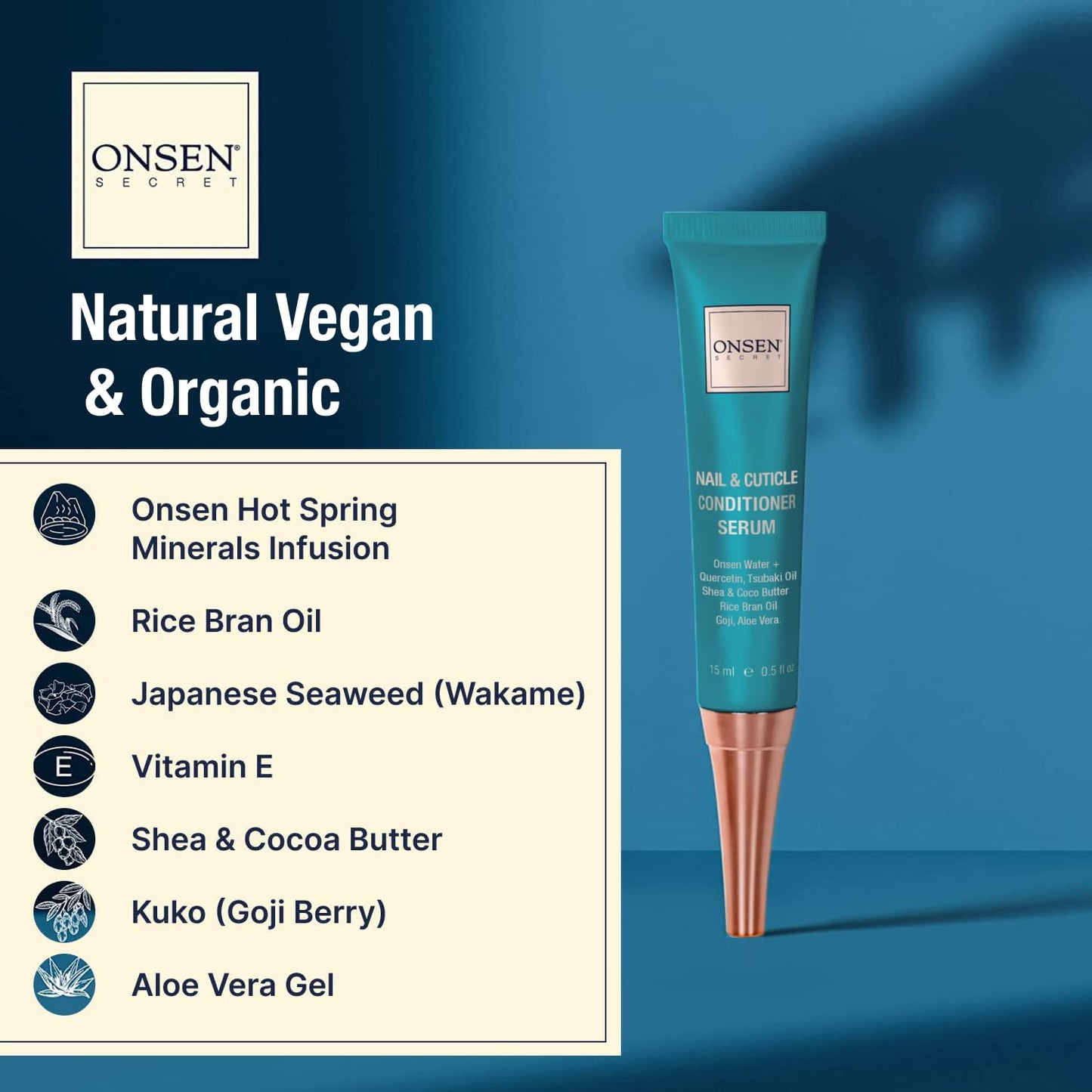 Onsen Secret Cuticle Cream Bundle, Double Sided Nail File 120/180 Grit, Nail Cuticle Oil - Japanese Natural Healing Minerals Nail Care Serum. (15ml + Buffer + Nail File)