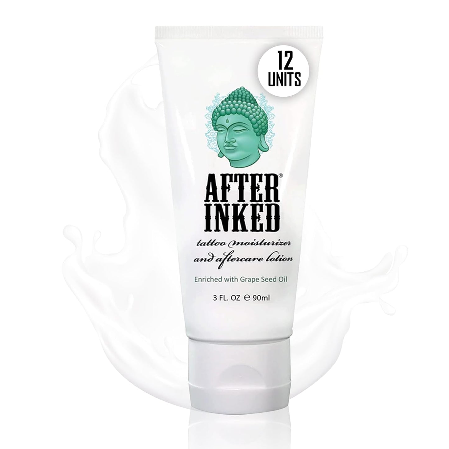 After Inked Tattoo Aftercare Lotion – Moisturizing Balm for Inked Skin, As Seen on INK MASTER – Hydrating Cream with Grape Seed Oil, Skin Nourishment & Daily Maintenance– 3 Fluid oz Tube (12-Pack)