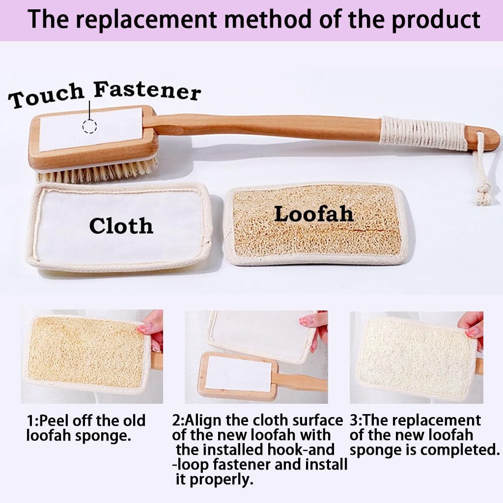 Shower Body Brush with Bristles and Loofah,Back Scrubber for Shower for Bath or Dry Brush,Back exfoliating Body Scrubber Shower Scrub Brush Long Handle for Women and Men