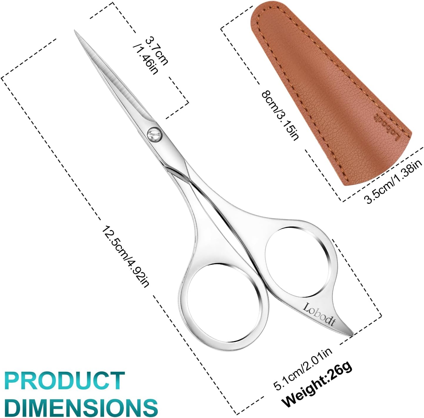 Professional beard scissors, 4.9-inch (silver) small pointed stainless steel hairdressing scissors, Moustache Trimming，suitable for personal care and beauty of both men and women