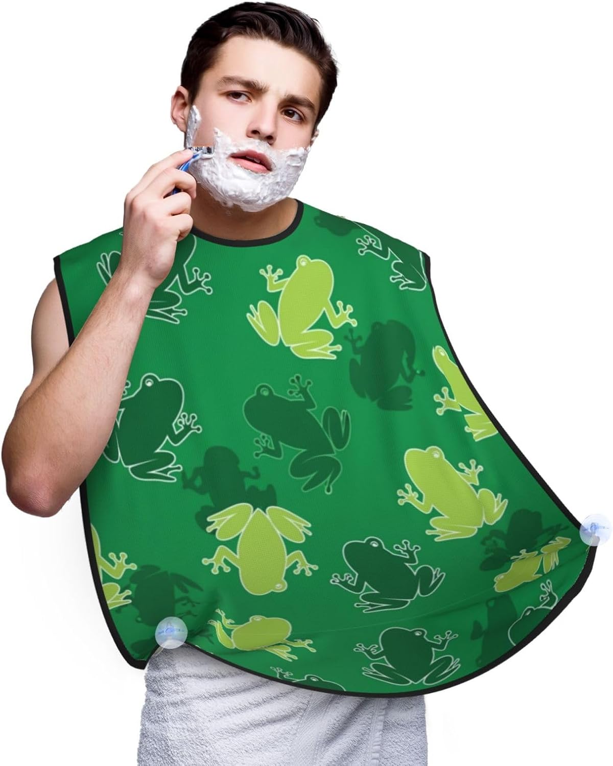 Men's Beard Maintenance Apron, Waterproof & Easy Clean, Animal Frogs Green