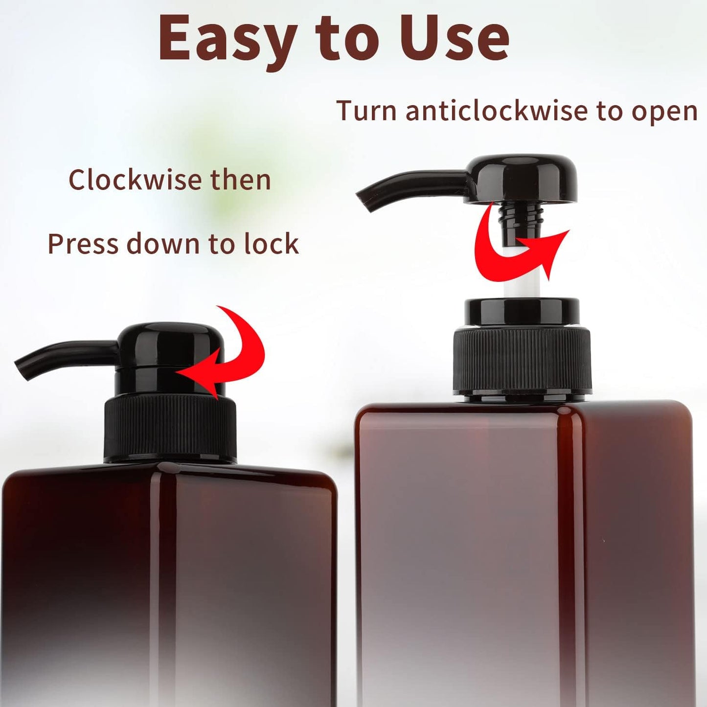 450ml (15.2oz) Pump Bottle Dispenser Jansburg 2Pack Refillable Square Plastic Lotion Dispenser Empty Lotion Pump Bottle for Essential Oil Soap Lotion Shampoo, Bathroom/Kitchen/Travel Amber