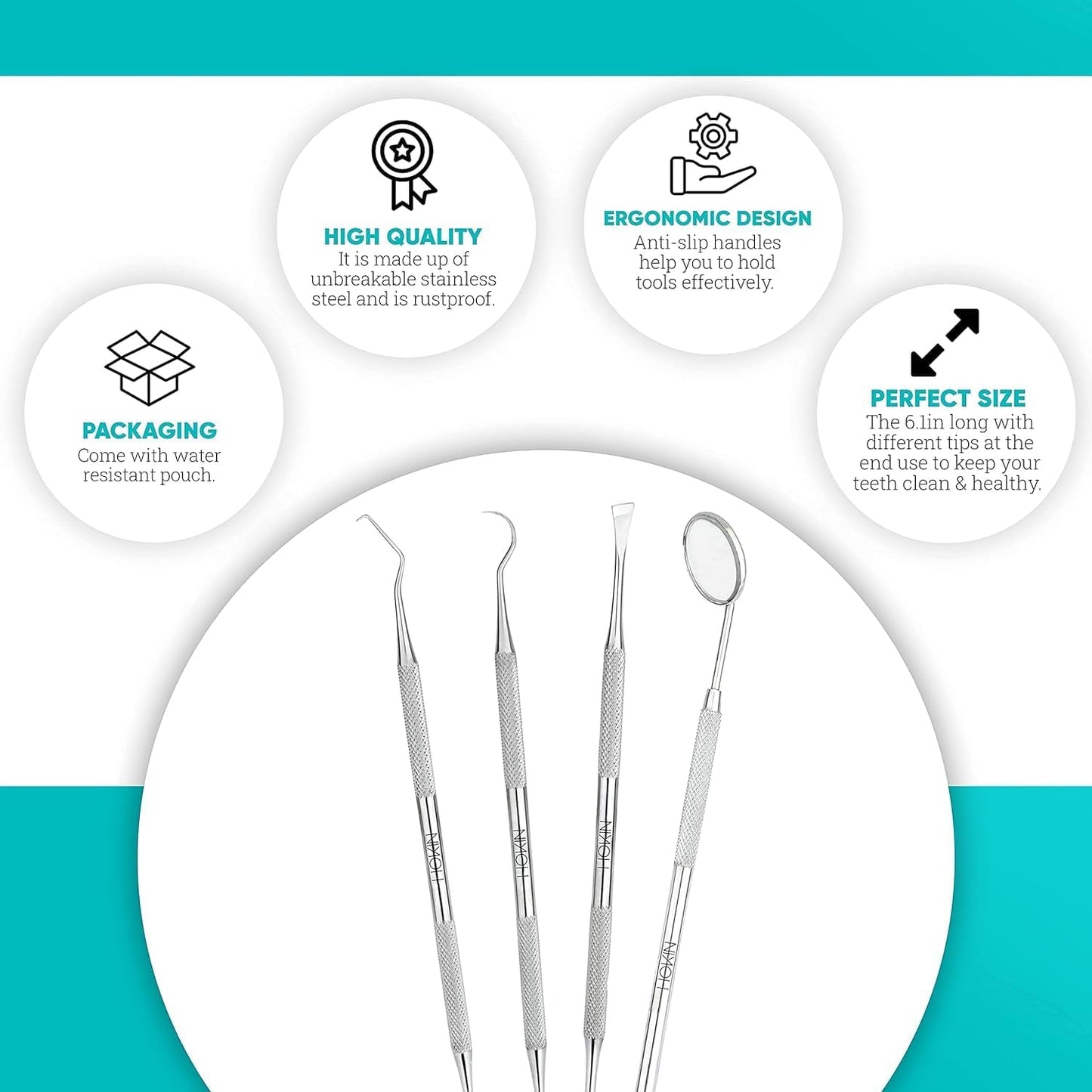 Dental Tools HOKIN Plaque Remover Teeth Cleaning Tool 4 Pcs Dental Care Kit Tooth Filling Repair Set Stainless Steel Dental Tools for Men Women Kids and Pet Care