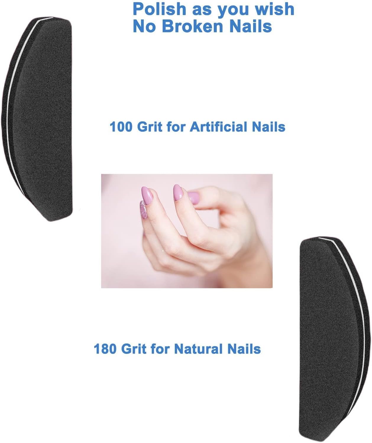 20 PCs Nail Buffers, Double Sided Nail Files Buffer Blocks 100/180 Grit Portable Washable Sanding Buffing File Arc Shape (Black)