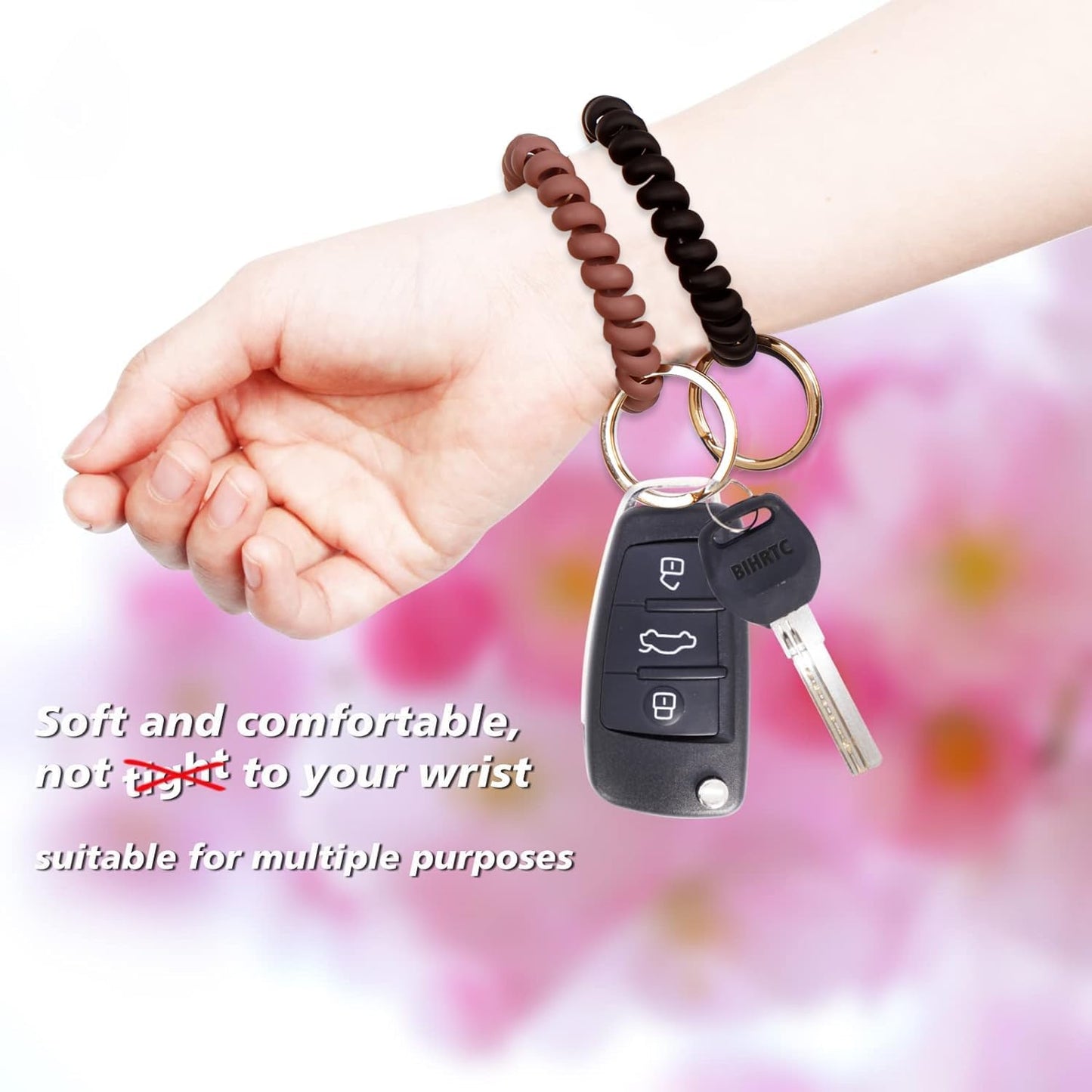 BIHRTC 6pcs Wristband Keychain Wrist Key Chain Spiral Coil Wrist Keychains Plastic Bracelet Spring Flexible Spiral Wrist Coil Key Holder Key Ring for Sauna Gym Pool ID Badge and Outdoor Sports