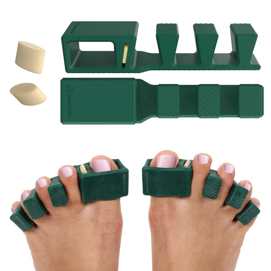 APEX Adjustable Toe Separators - Over 50% Thicker & More Durable - Doctor Recommended - Stretches to Fit - 4 Pack Adjustable Bundle (1 Pair Size S/M & 1 Pair Size Large) (Green)