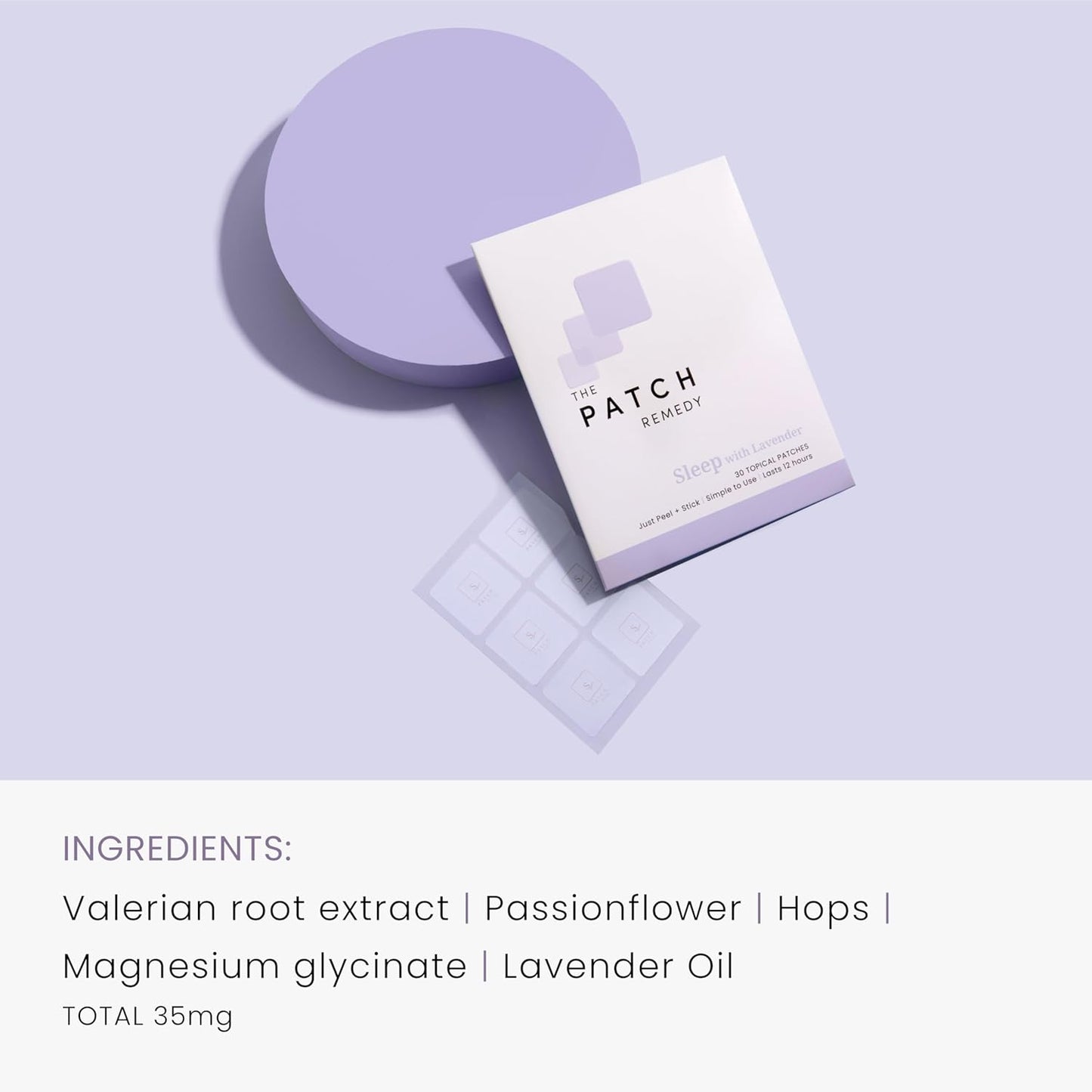 Sleep with Lavender Patch | Valerian, Passionflower, Hops, Magnesium Glycinate, Lavender | 30 Patches