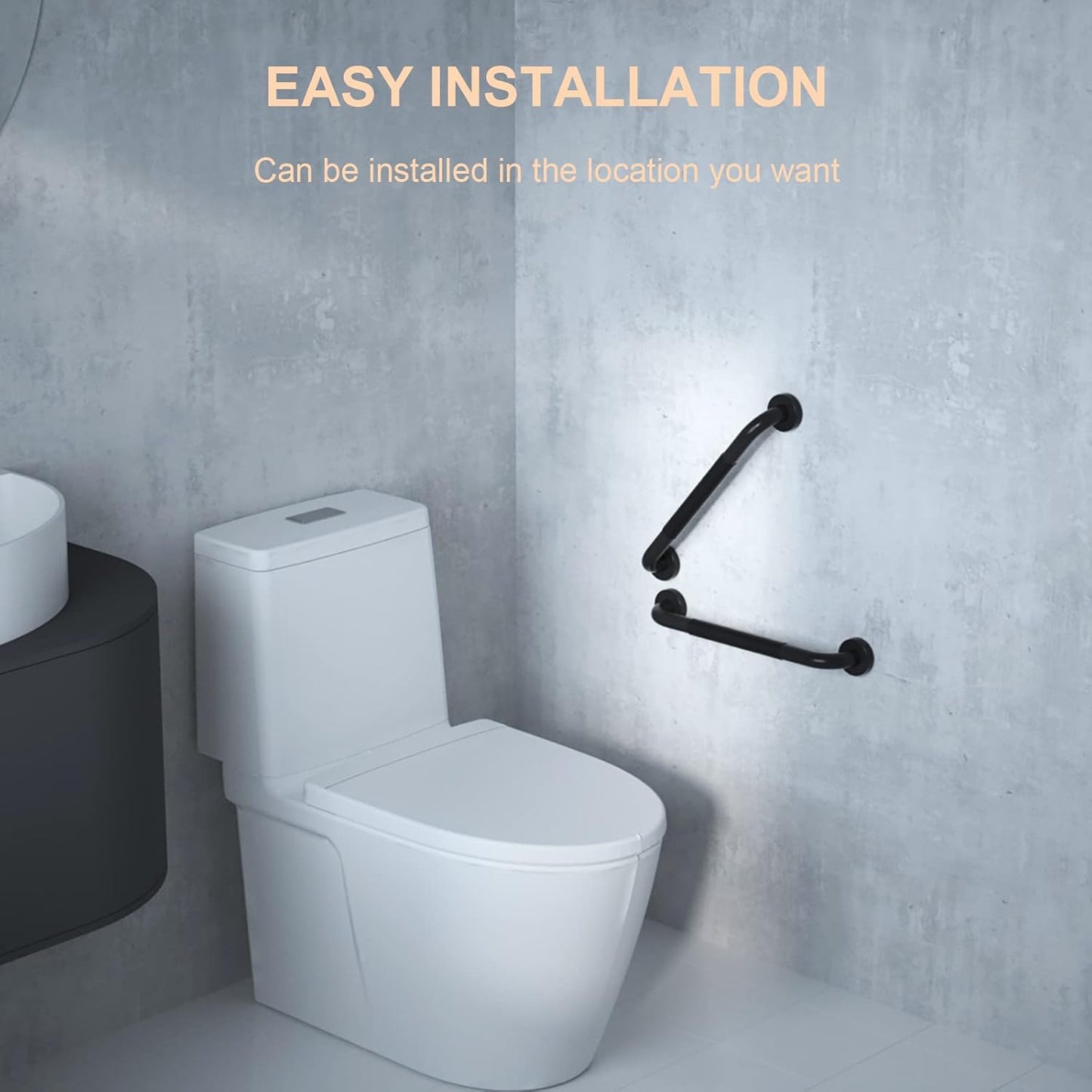 2 Pack 16 Inch Black Shower Grab Bar w/Anti Slip Rubber Grip,ZUEXT Stainless Steel Bath Grab Bar,Bathroom Balance Bar,Wall Mount Safety Handrail Support,Handicap Injury Elderly Senior Assist Handle