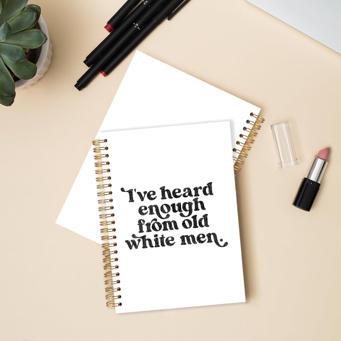 Funny Political Feminist Spiral Journal Notebook 5.5x8.3in, Women Empowerment Gifts Journal, Feminist Gifts Notebooks for Note Taking, I've Heard Enough From Old White Men Hardcover Notebook