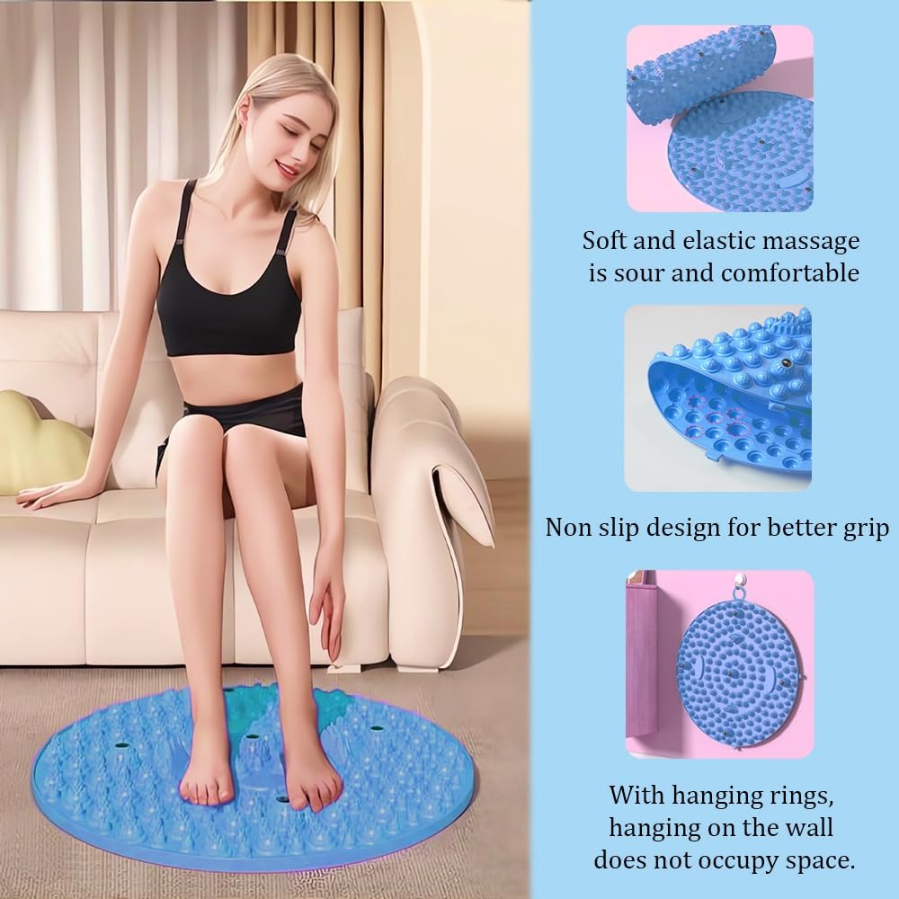 MIUPOO Foot Massage Mat,Relaxation Massage Mat Feet Massage Pad,Acupressure Mat for Feet,Anti Fatigue Walk Stone Acupoint Mat Particle Portable Massage Tool for Walking Long Sitting,Blue,13.4Inches