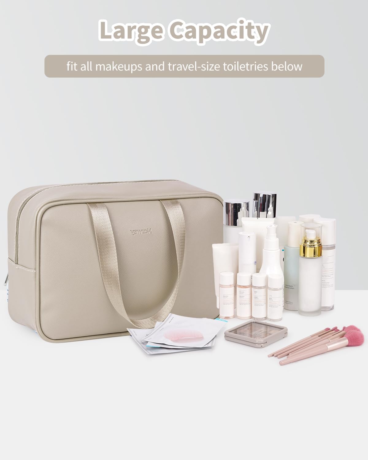 PU Leather Large Travel Toiletry Bag Women Toiletries Bag Skincare Bag Makeup Bag Organizer Make up bag Cosmetic Bag Medicine Bag for Girls (Large, Brown)