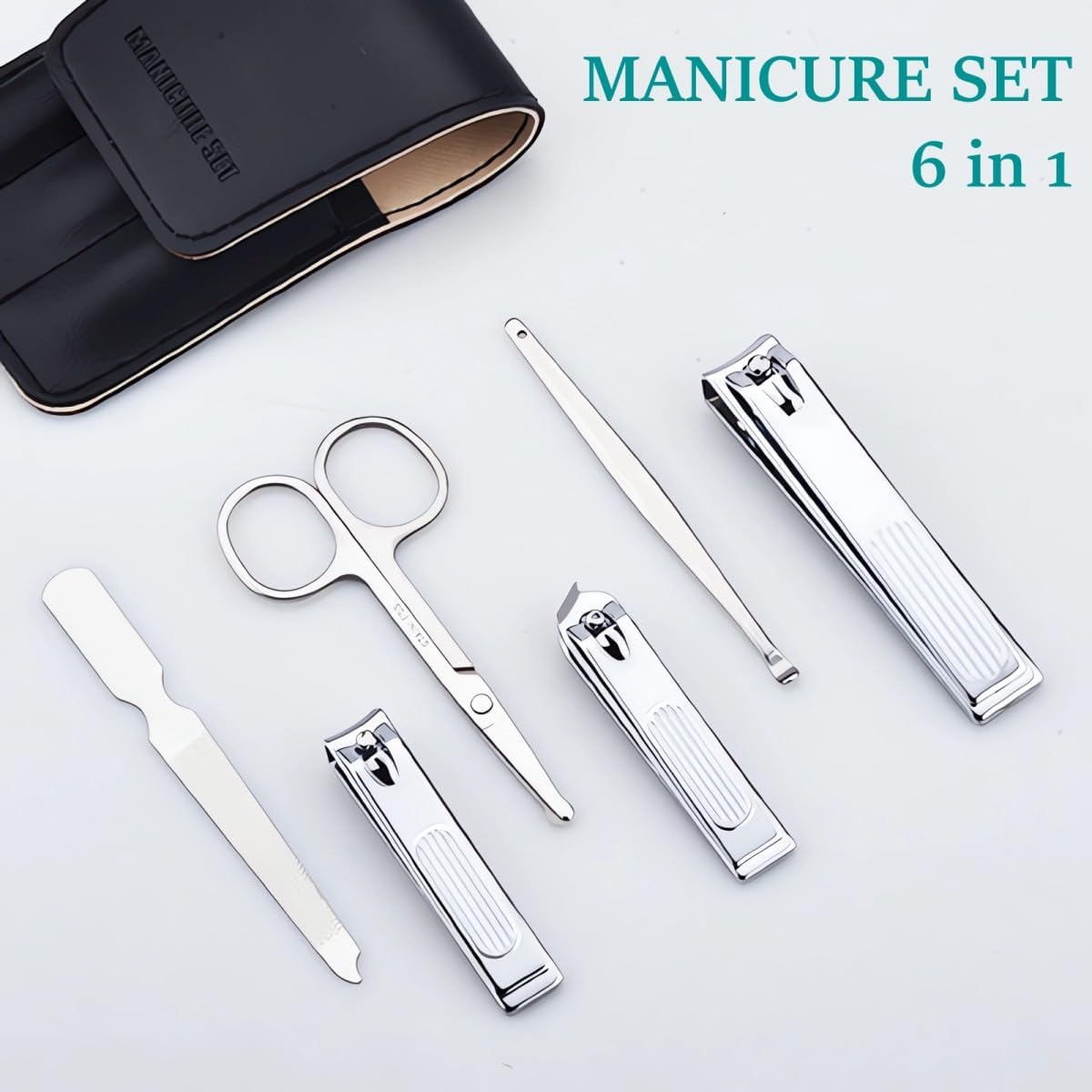 Nail Clipper Set, 6 Pcs Toenail Clippers, Stainless Steel Fingernail Clipper, and PU Leather Manicure Set, Purse Essentials Travel Nail Kit Gift Ideas