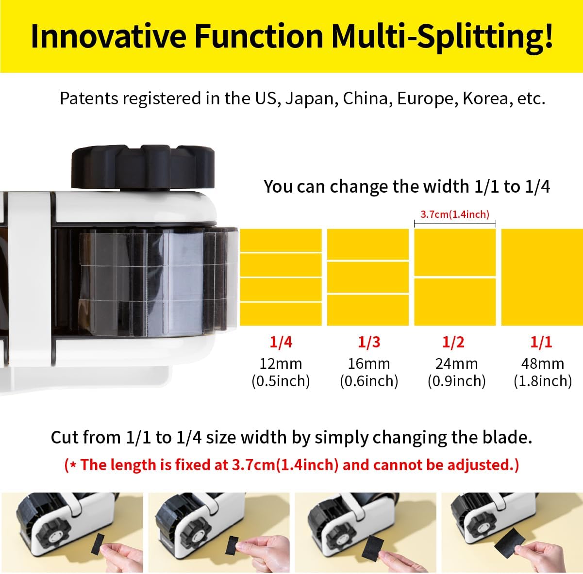 [TENDO°] Multi-Section Tape Dispenser ZO-508: Innovative Cutter for Custom Tape Width (White)