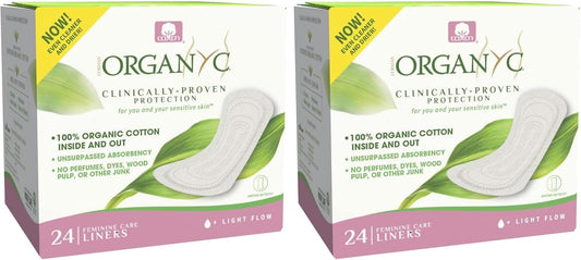 Organyc 100% Certified Organic Cotton Folded Panty Liner, Ultra Thin, Light Flow, 24 Count (Pack of 2)