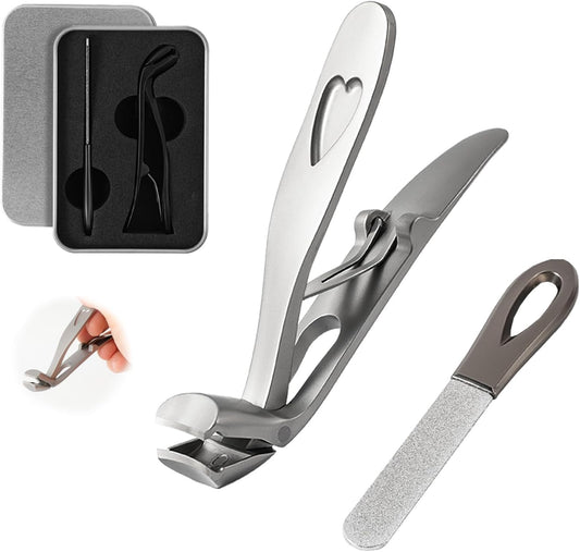 Toe Nail Clippers for Seniors, Toenail Clippers for Thick Toenails, Fingernail Clippers for Men, Nail Trimmer, Professional Nail Clippers, Ergonomic Angled Head Senior Toenail Clipper (Silver)