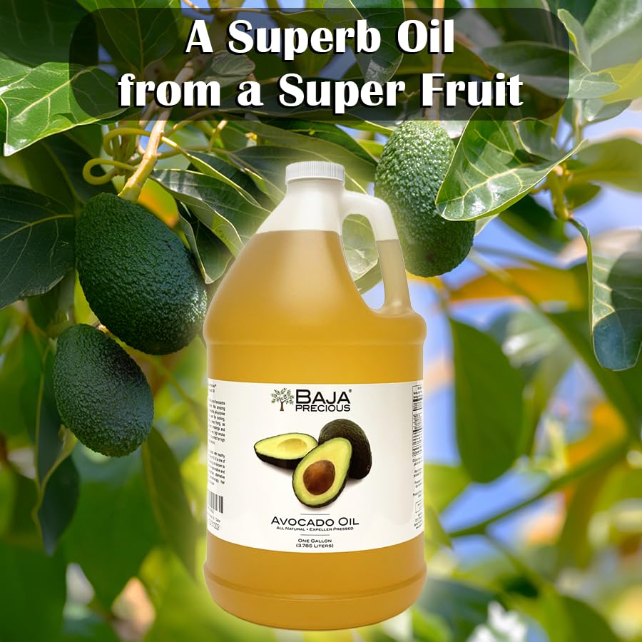 Baja Precious - Avocado Oil 100% Pure, 1 Gallon Jug, Food Grade Perfect for High Heat Cooking, Skincare, Hair Treatments, Soapmaking & More