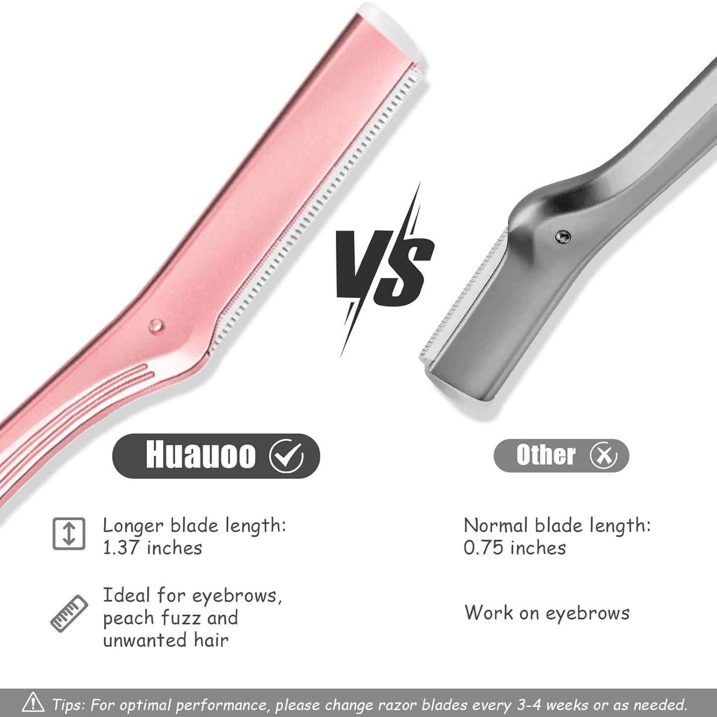Dermaplane Razor for Women Face, Stainless Steel Handle with 6 Replaceable Blades, Huauoo Face Razors for Women, Peach Fuzz Remover, Eyebrow Trimmer, Dermaplaning Tool for Face Exfoliation (Pink)