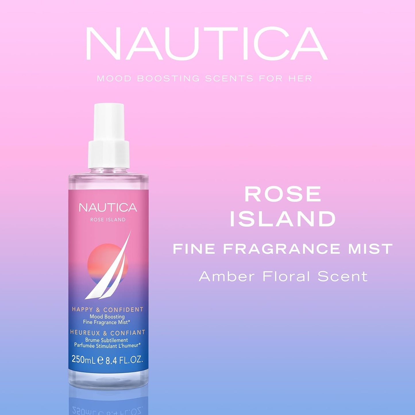 Nautica for Her Rose Island Body Mist, 8.4 Fl Oz (Pack of 1), Notes of Lemon, Rose, and Musk, Women's Fragrance, Long Lasting, Mood-Boosting Fragrance, Vegan Formula