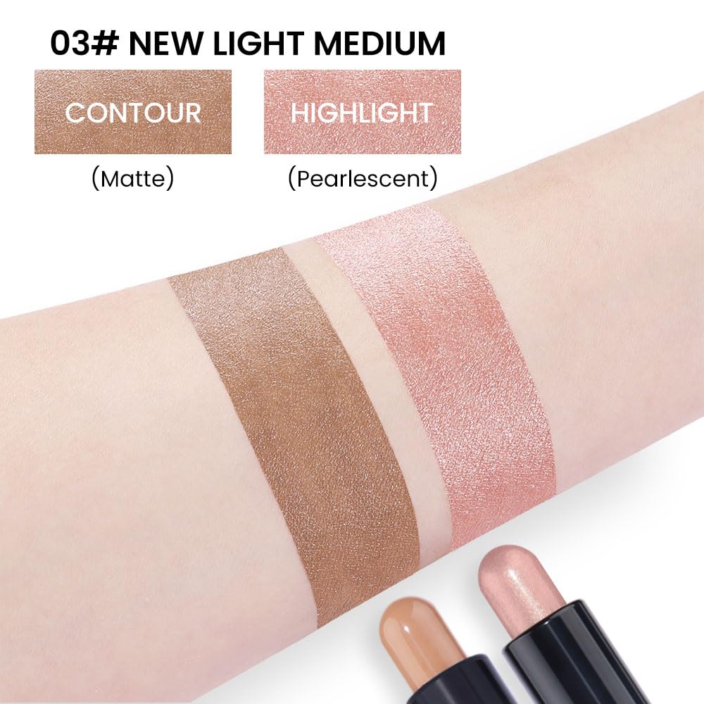 evpct 2in1 Face Shaping & Contouring Stick Cream Contour Concealer Bronzer Stick Makeup Kit for Beginner Face Highlighter Makeup Stick contorno maquillaje de maquillaje profesional,NEW Light Medium