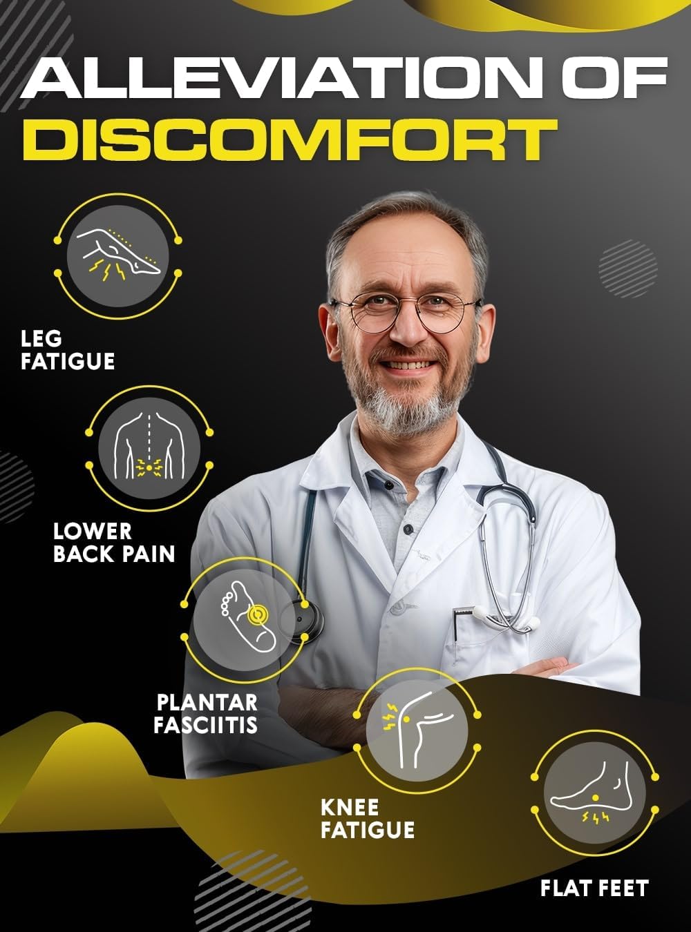 (New) Work Orthotic Insoles - Anti Fatigue Medium Arch Support Shoe Insert Men Women - Plantar Fasciitis Flat Feet - Relieve Foot Pain - Work Boot Insoles Standing All Day (XL, Blue Lines)