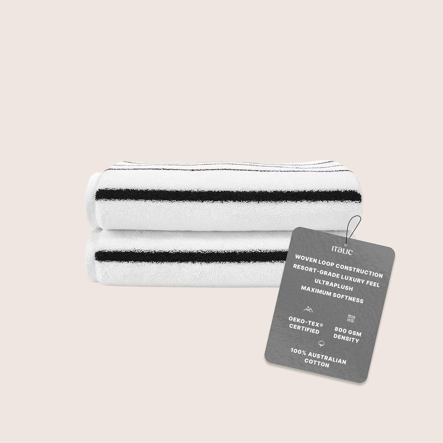 Italic Ultraplush 100% Australian Cotton Washcloths - Set of 2 Luxury Plush Face Wash Cloths, Soft & Absorbent 800 GSM Washcloth for Bathroom & Spa, Resort Grade, Striped (White & Blue)