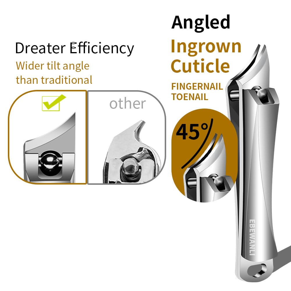 Stainless Steel Nail Clippers, Pointed Slant Blade Ingrown Toenail Tool for Ingrown Toenail Removal, Professional Stainless Steel Toenail Clippers, Angle Nail Clippers for Feet