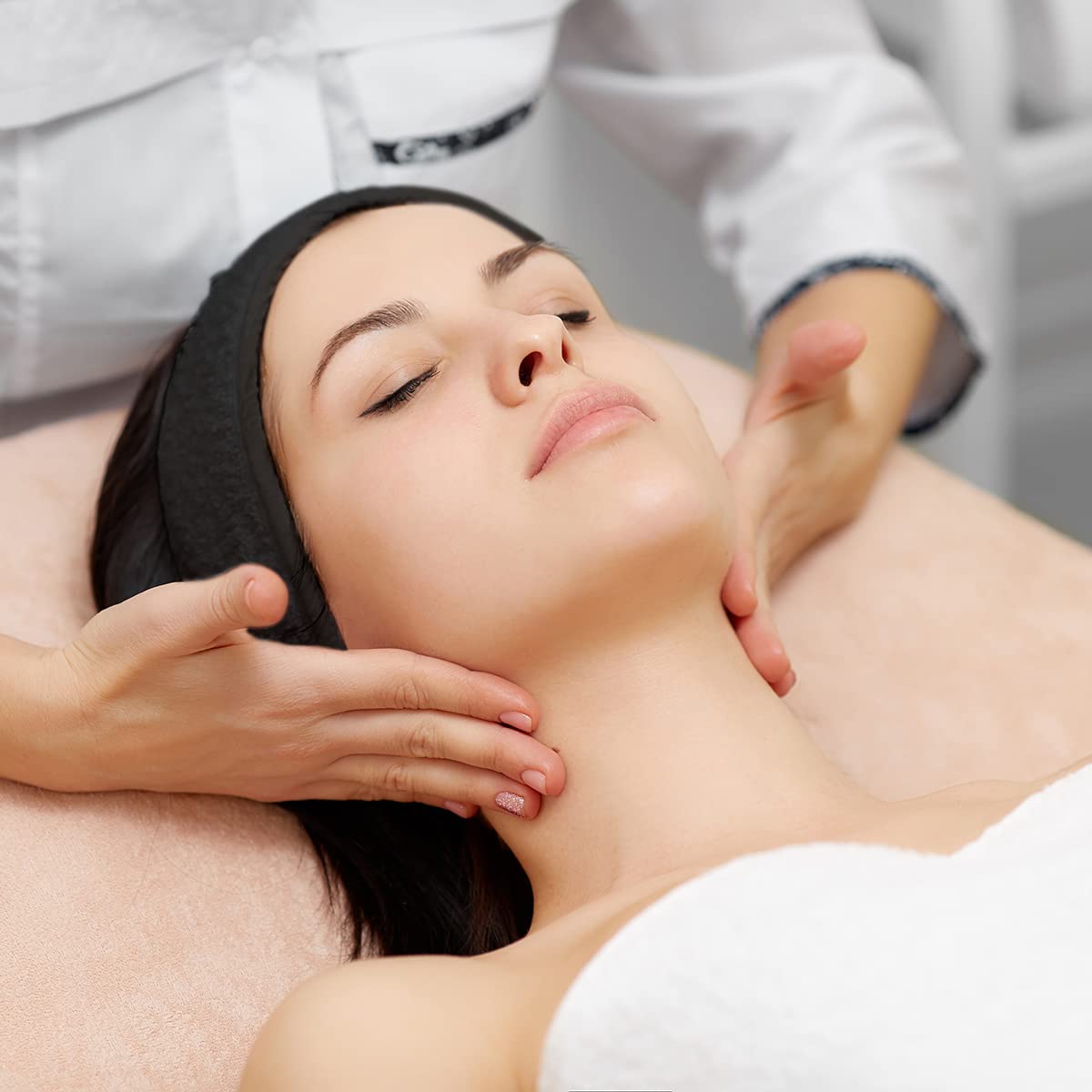 Denfany Spa Headband - Deluxe Face Wash Headband, Comfortable, Adjustable and Machine-Washable, Ideal for Showering, Makeup and Exercise (Black 3 Pack)