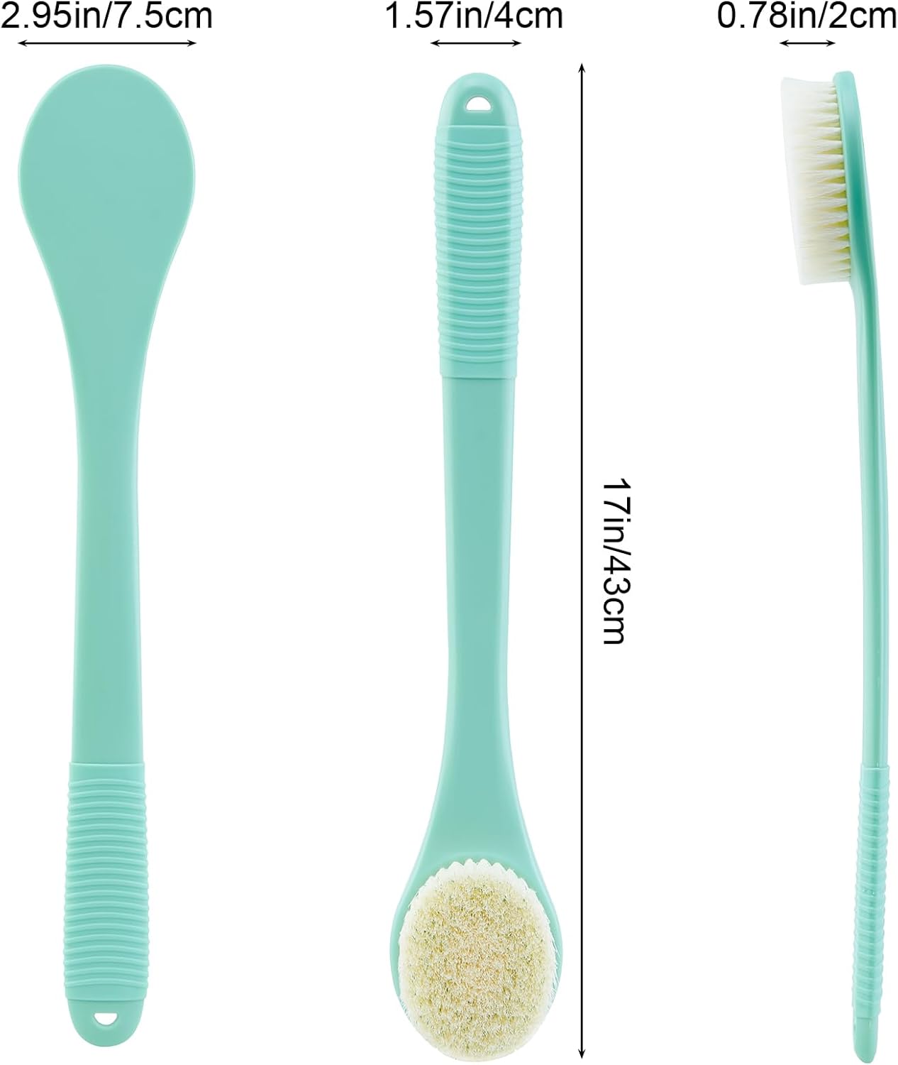 Back Scrubber for Shower, Shower Body Brush for Cleaning with Long Handle for Showering, 17 Inch Back Washer Exfoliator for Shower Men Women with Non-Slip Handle, Adhesive Hook (Celadon Green)