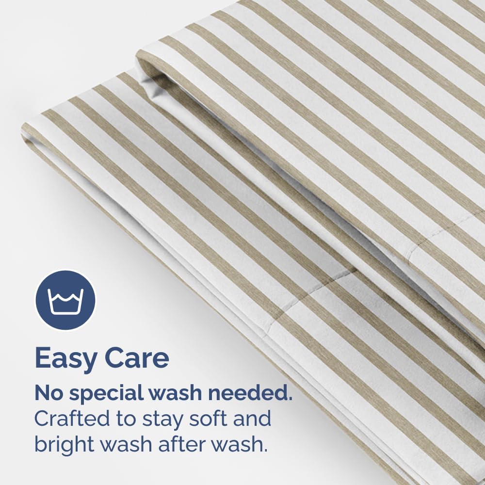 King Pillow Cases Set of 4 - Ultra Soft Hotel Quality Pillowcase Covers - Comfy, Cozy & Wrinkle Free - Shrinkage and Fade Resistant - Machine Washable Pillow Protectors - 4 Piece Set - Beige Stripes 2