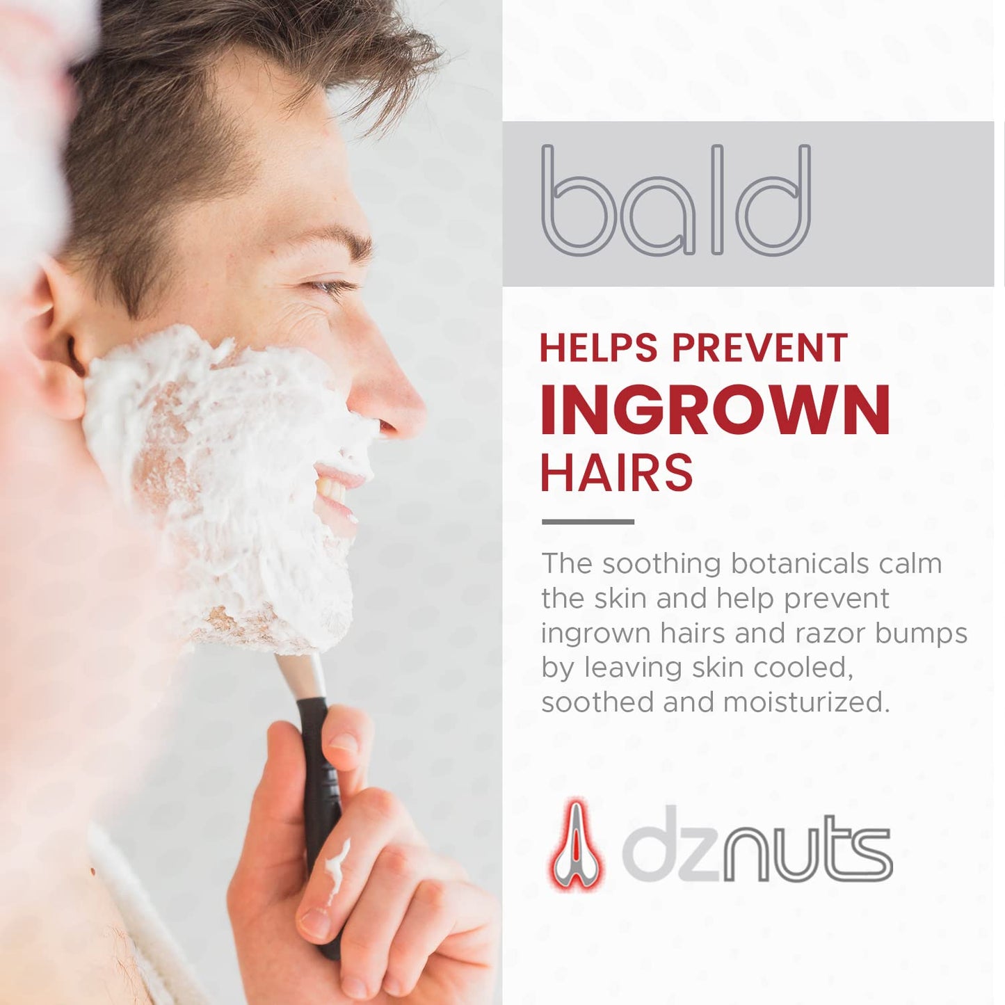 dznuts - Bald Super Smooth Shaving Cream - Prevents Ingrown Hairs and Razor Bumps, Cooled and Moisturized Skin - 6.7 fl. oz, 1 Pack