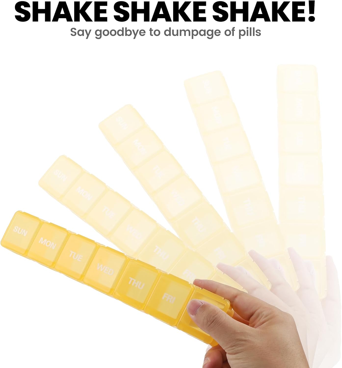 Sukuos Extra Large Daily Pill Organizer 7 Day, Easy to Open Weekly Pill Box Case, Portable Medicine Organizer with Clear Lid for Vitamins, Fish Oils or Supplements (Yellow)