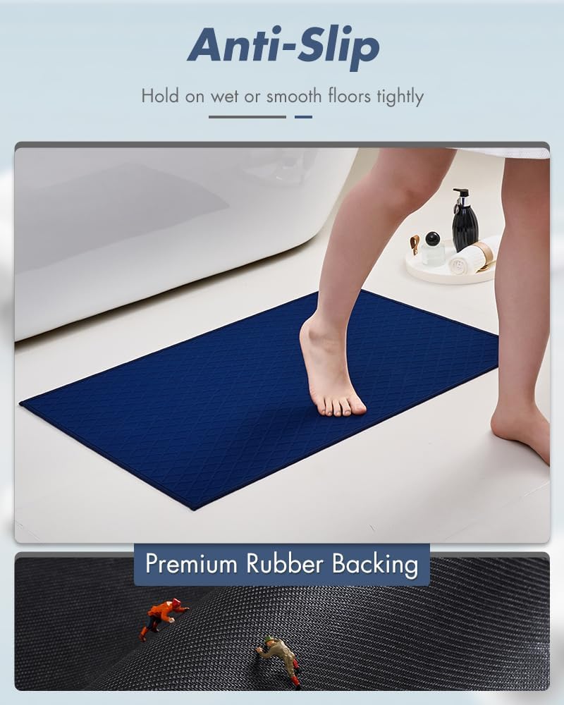 AMOAMI Ultra Thin Bathroom Rugs, Rubber Backed Bath Mats for Bathroom Non Slip, Absorbent Bathroom Mat for Floor, Shower, Sink (17"x28", Blue)